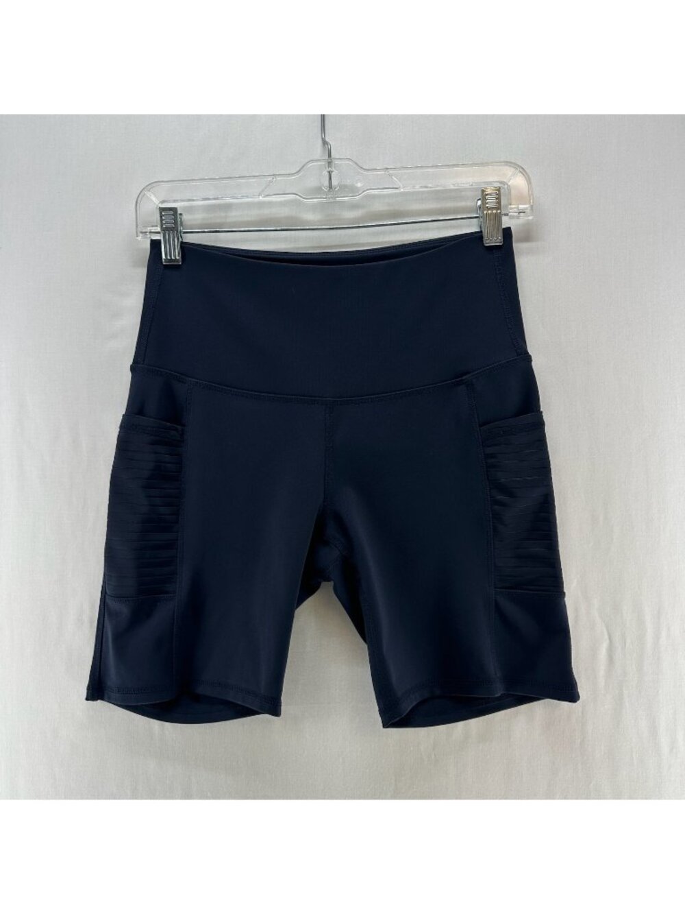 LegEnd Moto High Waisted Biker Shorts Womens M Textured Side Pockets Yoga Navy